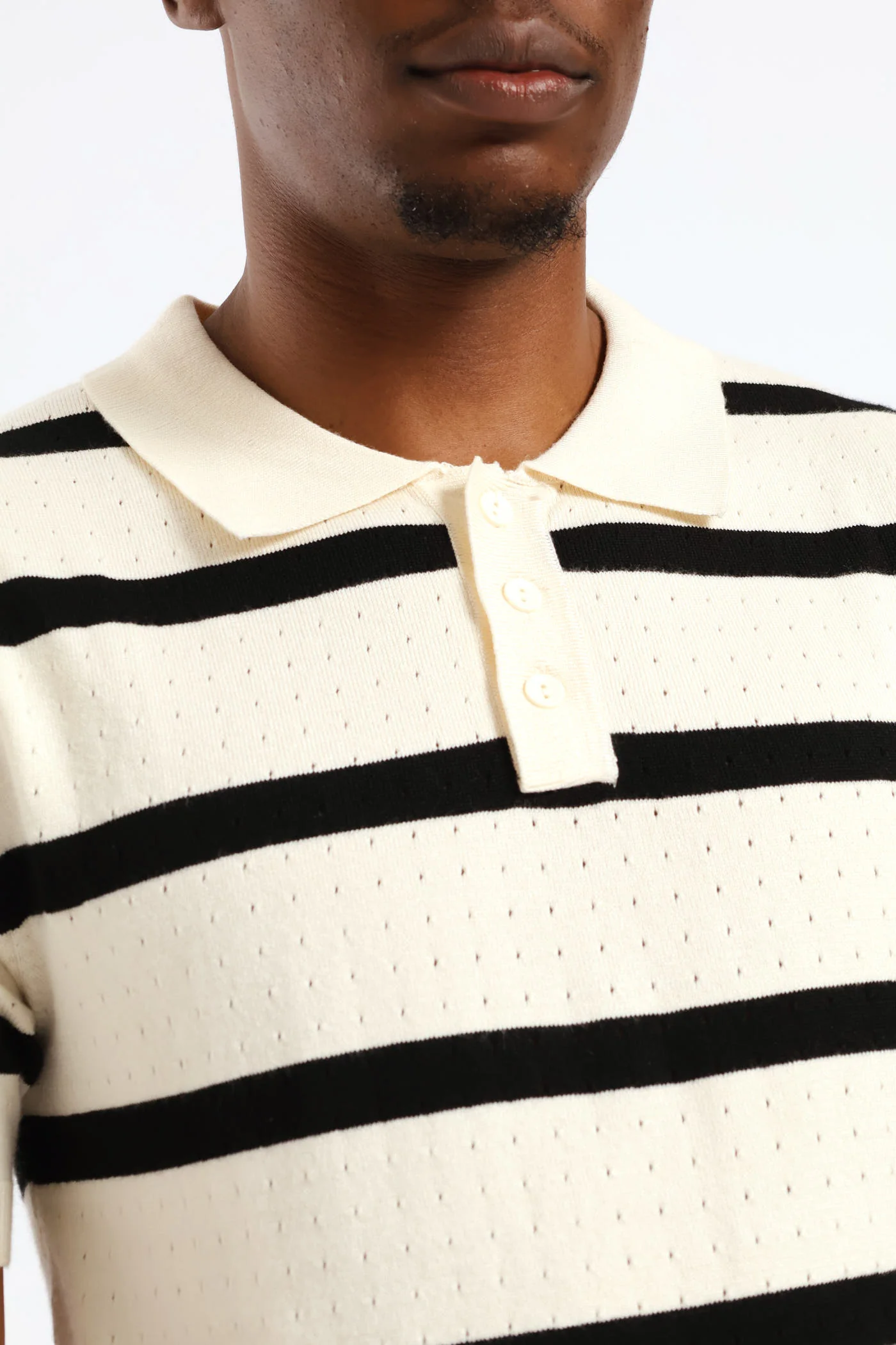 Fine Gauge Stripe Golfer - Off White - Image 2