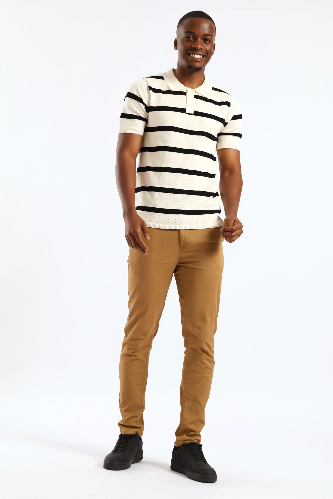 Fine Gauge Stripe Golfer - Off White - Image 3