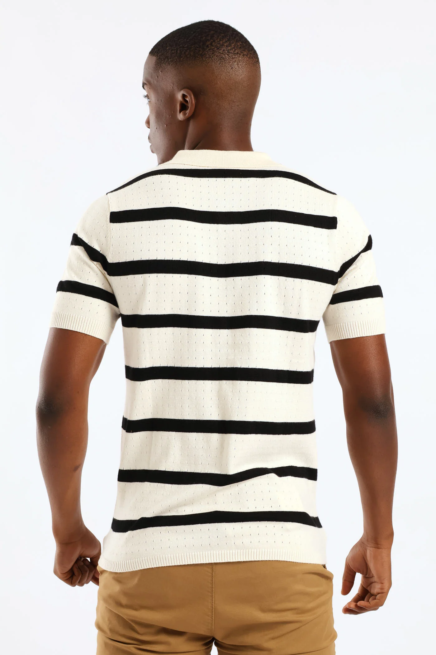 Fine Gauge Stripe Golfer - Off White - Image 5