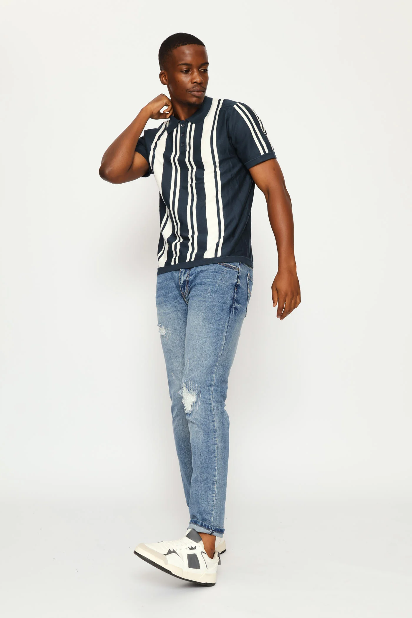 Fine Knit Golfer - Blue/White - Image 5