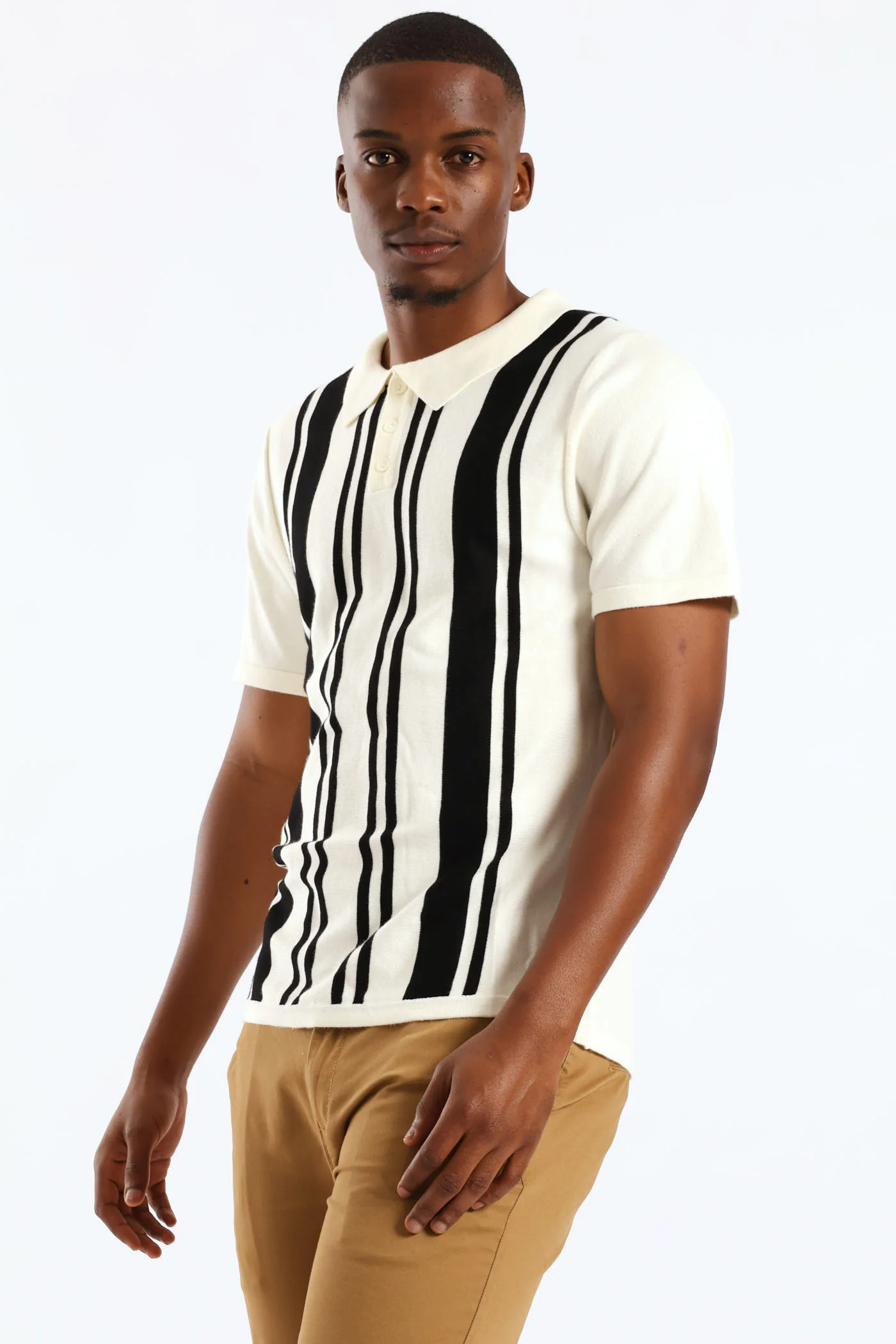 Fine Knit Mini Stripe Golfer - Ecru - Image 3