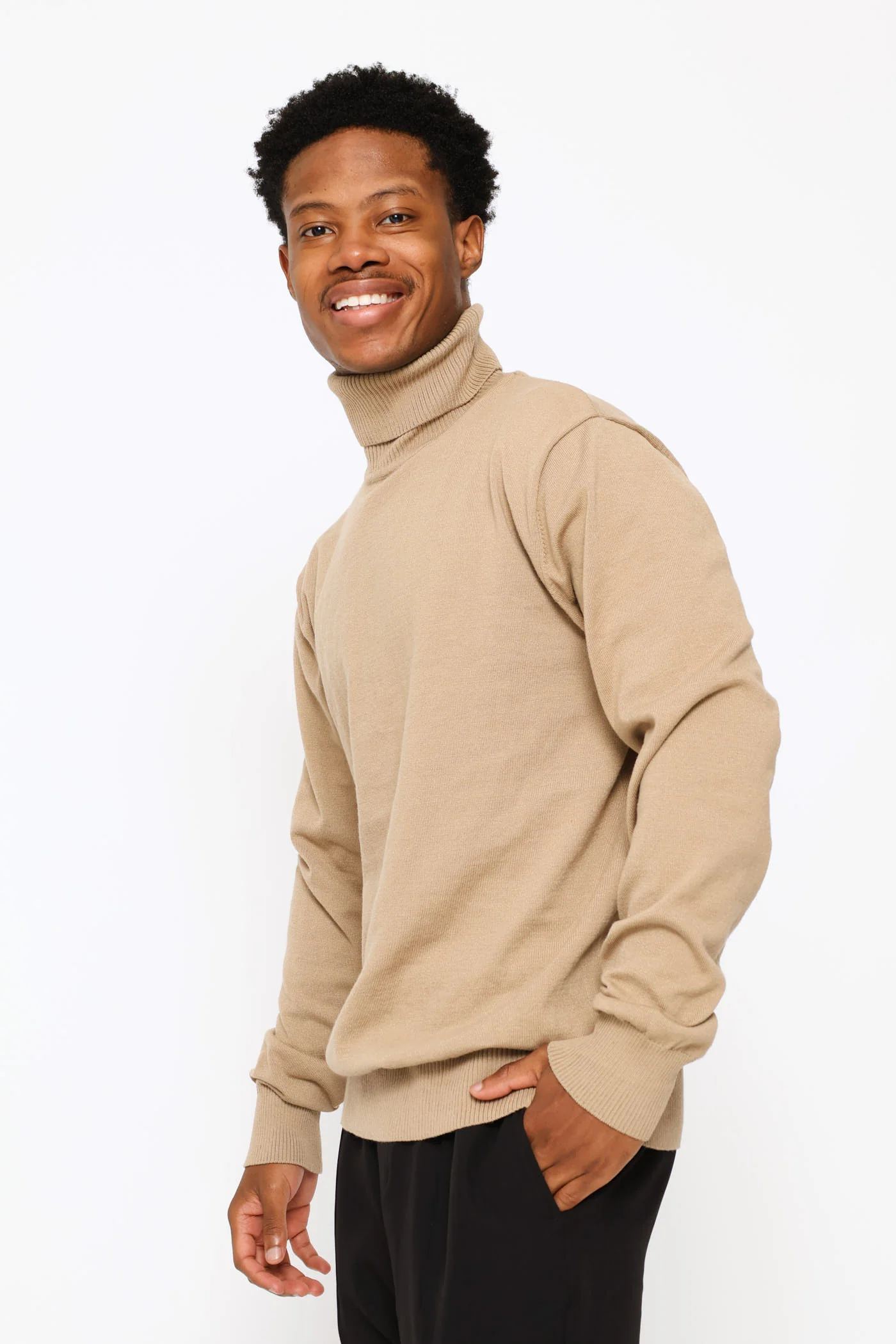Fine Knit Poloneck - Taupe - Image 3