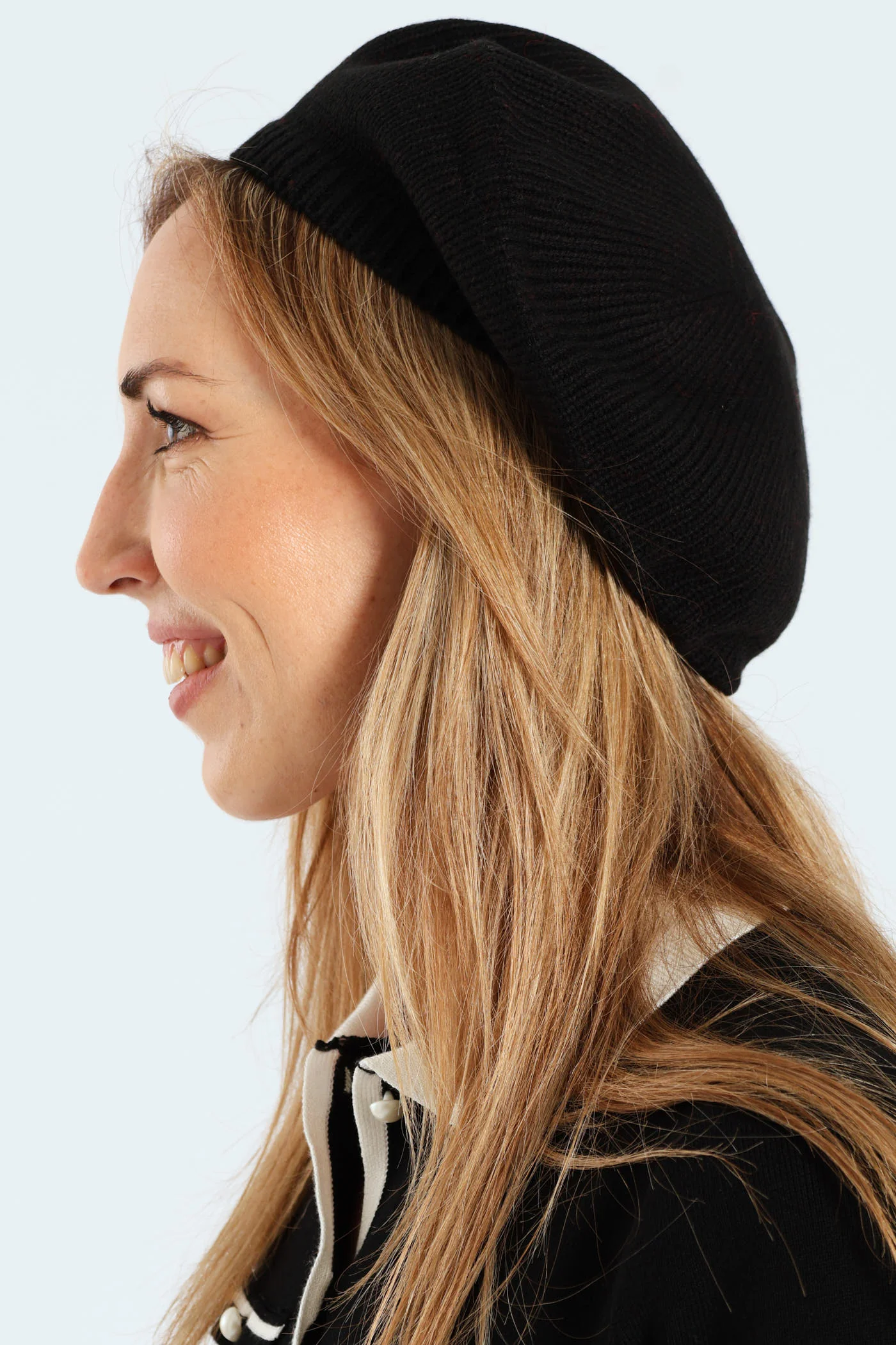 Fine Knitted Beret - Black - Image 3