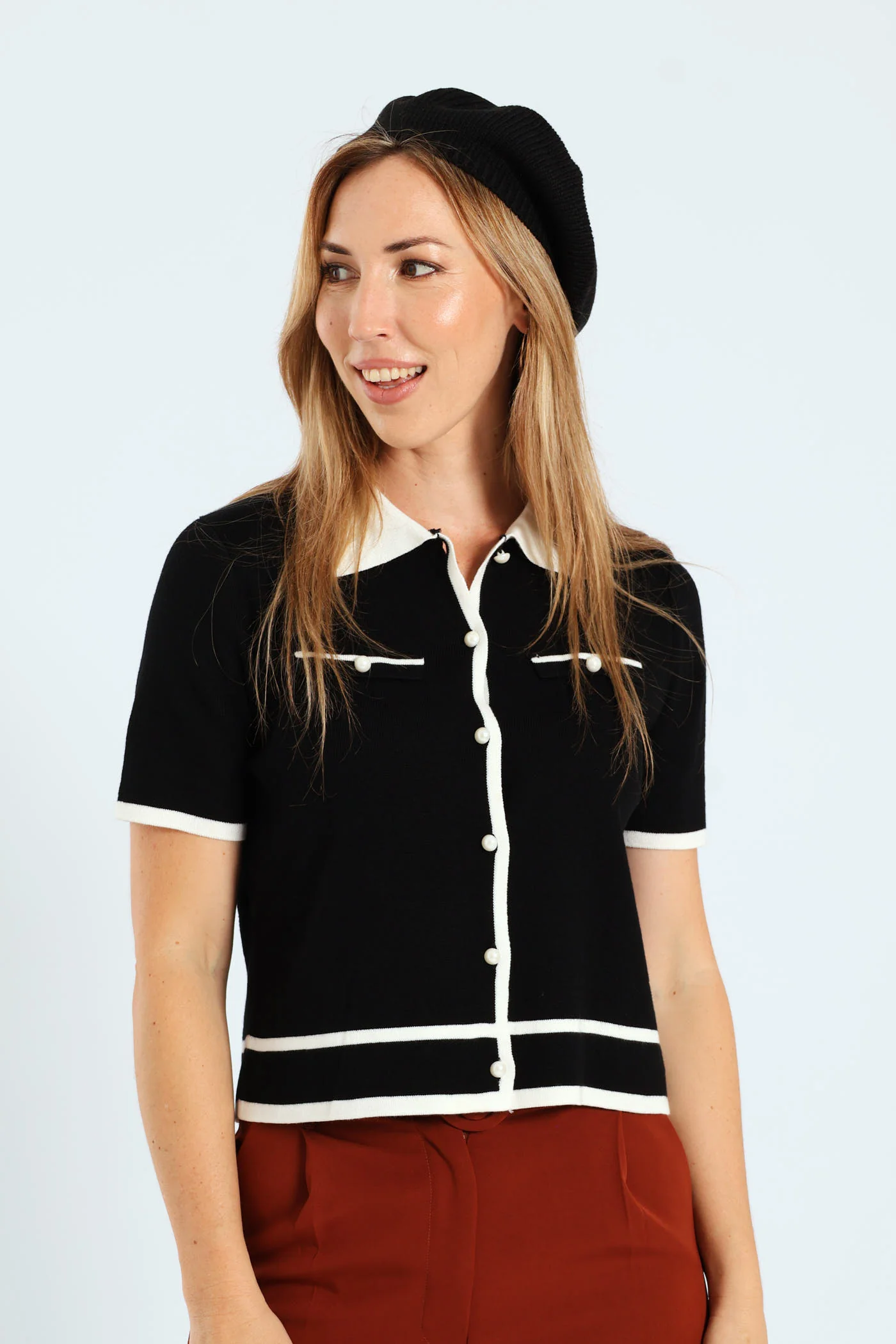 Fine Knitted Beret - Black - Image 4