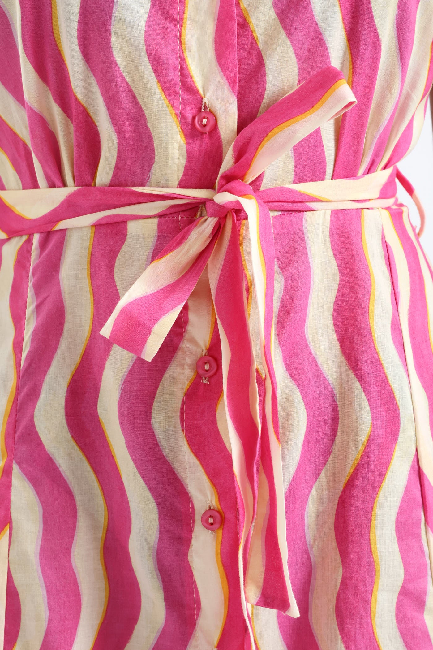 Fit & Flare Belted Midi Shirt Dress - White/Pink - Image 6