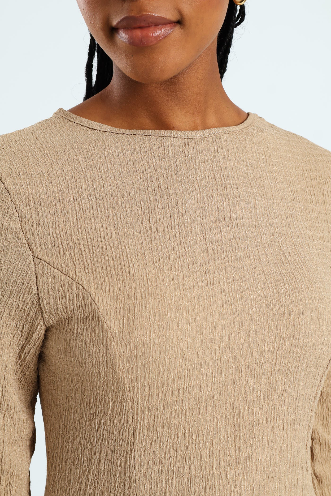 Fit & Flare Panelled Knit Midi Dress - Dark Beige - Image 2