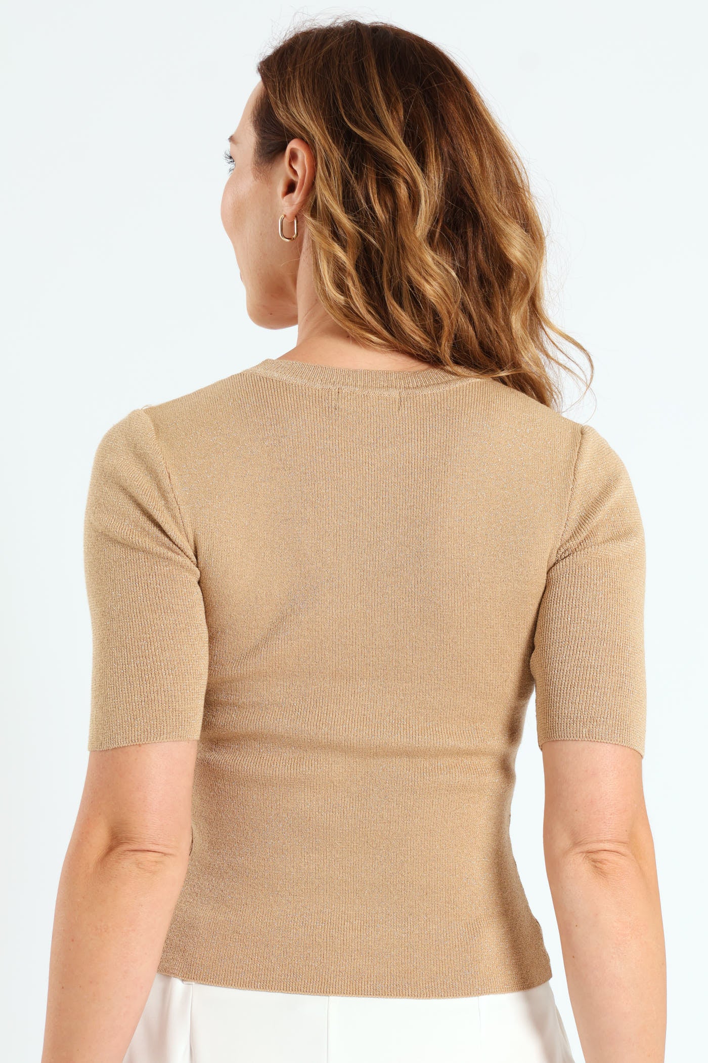 Fitted Metallic Pullover - Gold - Image 3