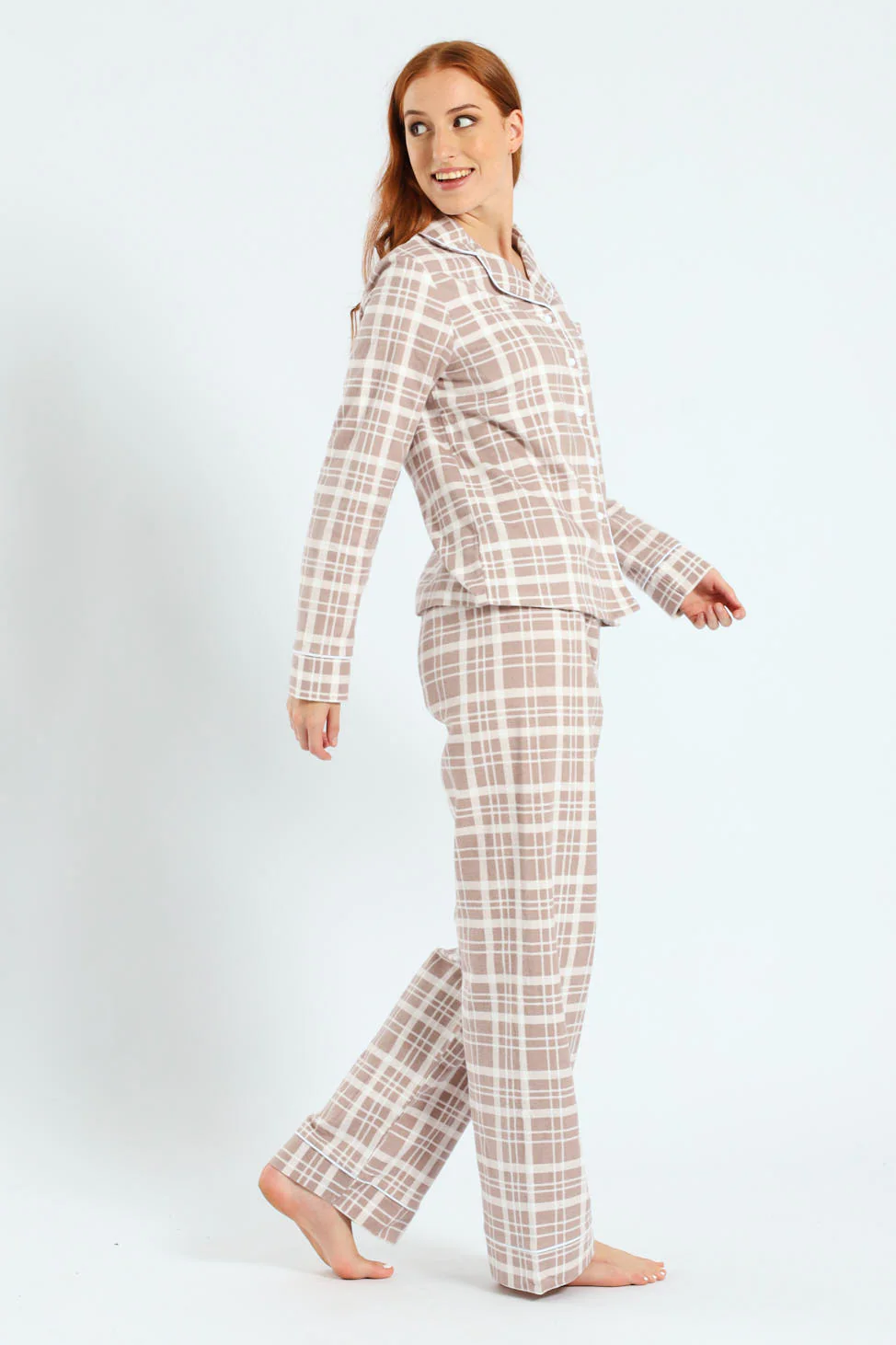 Flannel Check Button Through & Pants Set - Brown - Image 3
