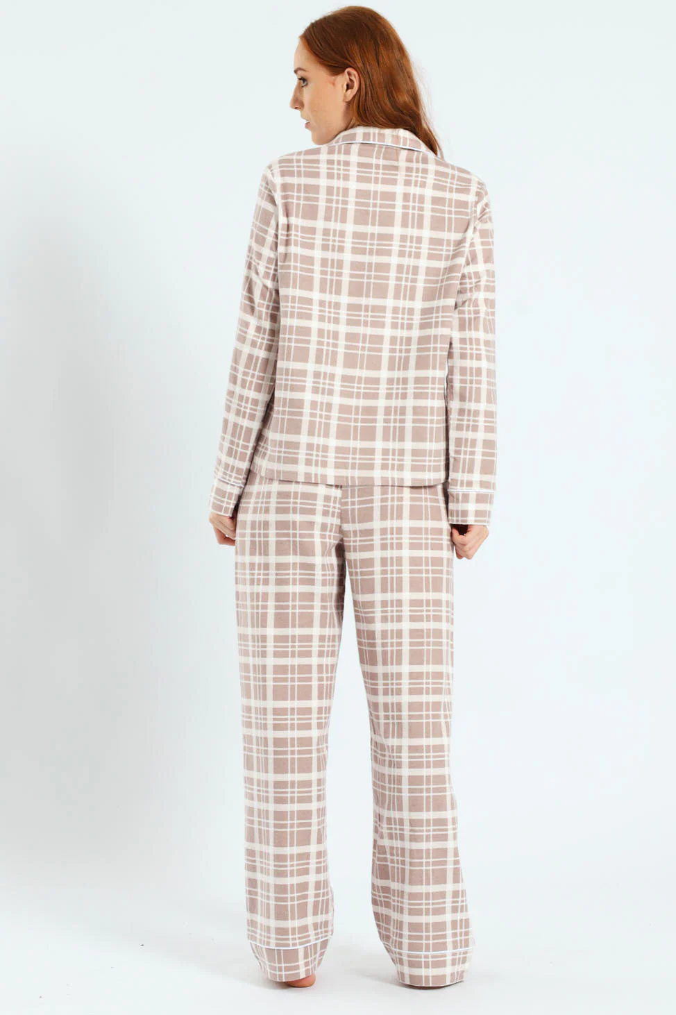 Flannel Check Button Through & Pants Set - Brown - Image 4