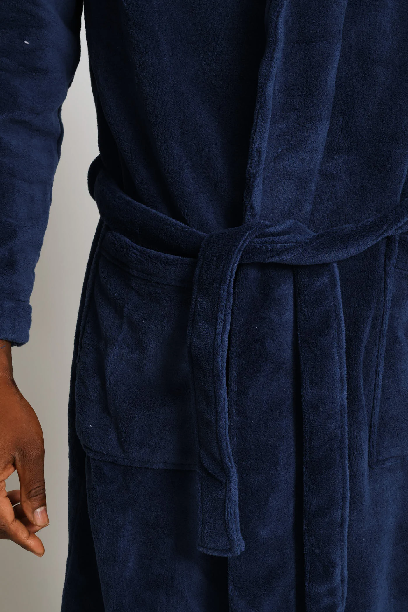 Flannel Fleece Shawl Collar Gown - Navy - Image 2