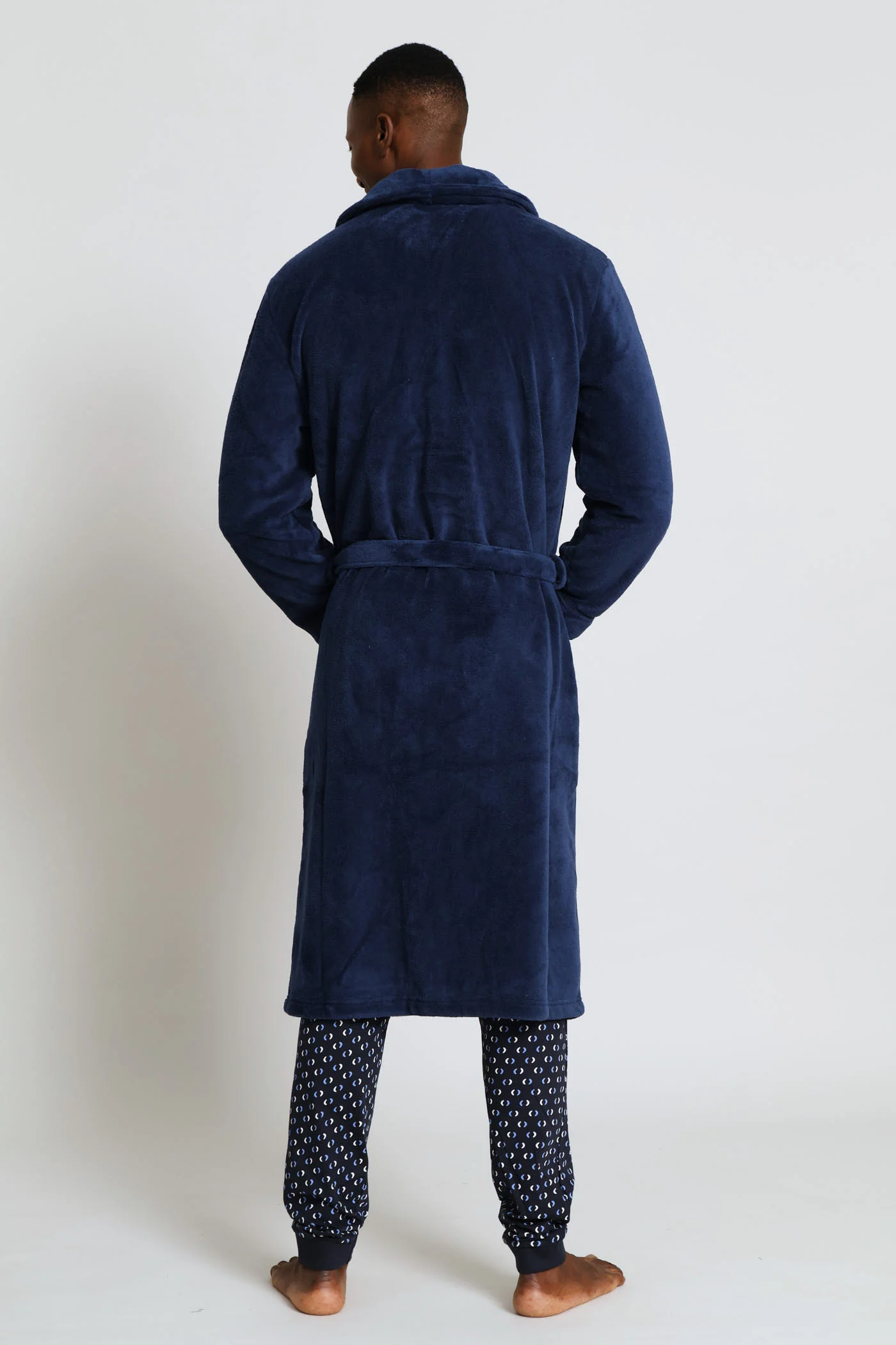 Flannel Fleece Shawl Collar Gown - Navy - Image 4