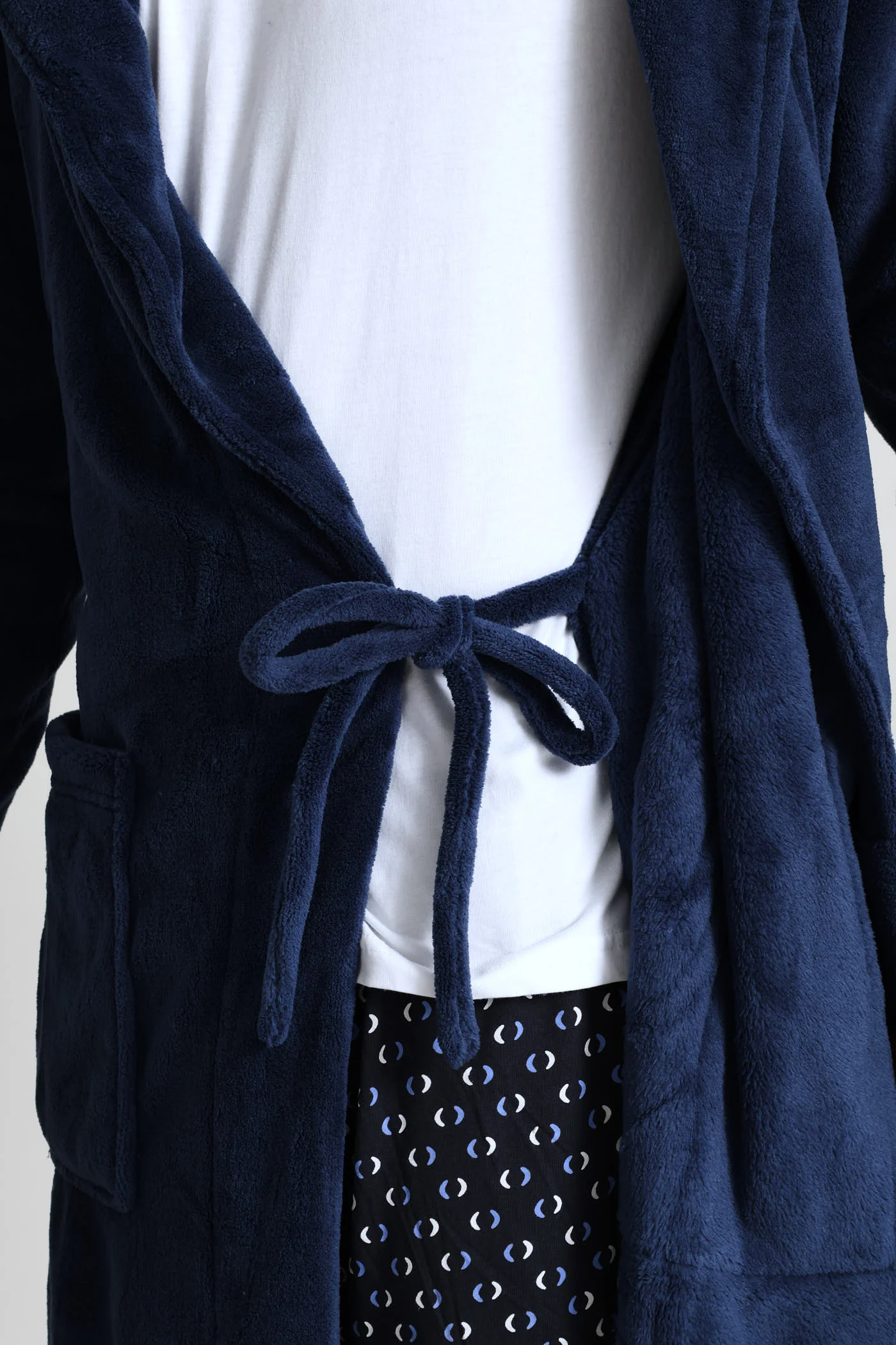 Flannel Fleece Shawl Collar Gown - Navy - Image 5