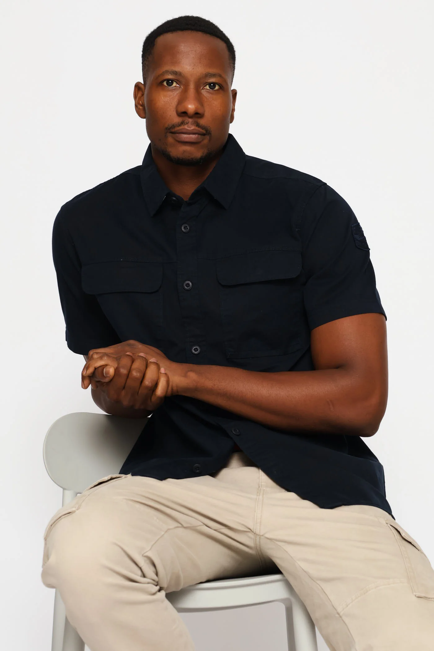 Flap Pocket Badge Shirt - Navy - Image 3