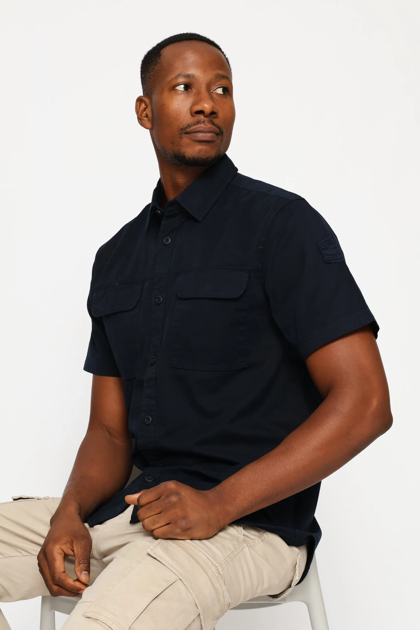 Flap Pocket Badge Shirt - Navy - Image 4