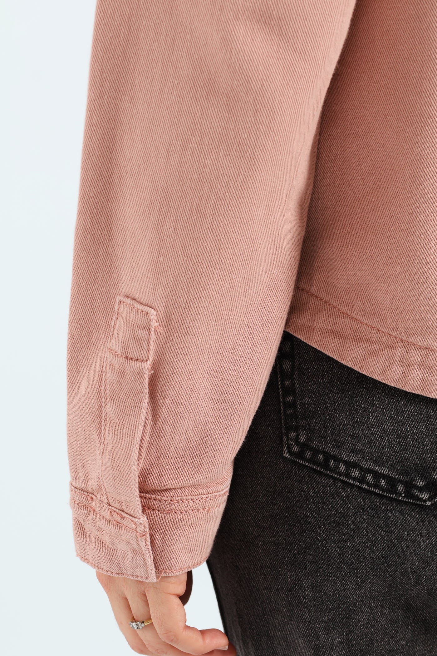 Flap Pocket Cropped Denim Shacket - Rose - Image 5