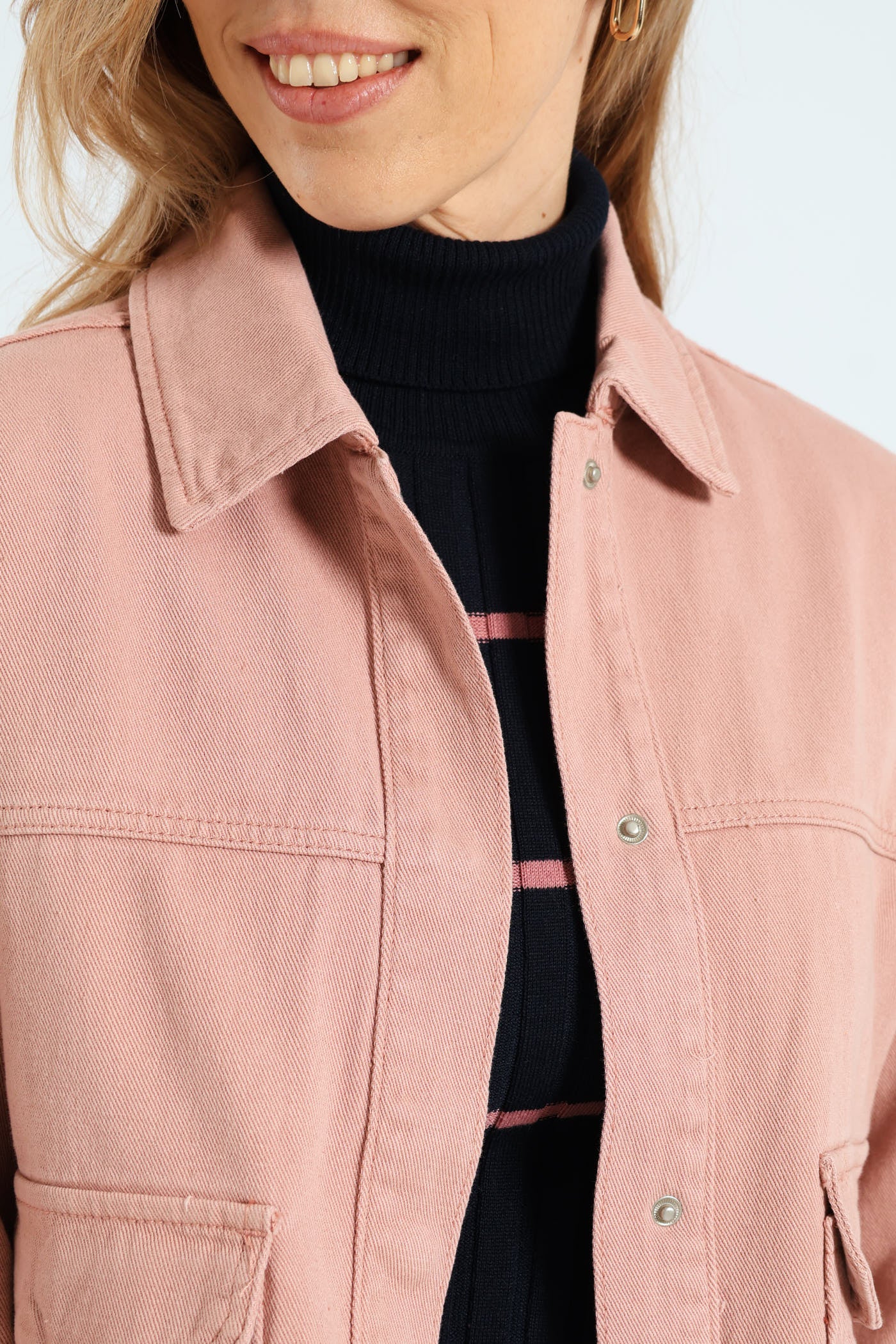 Flap Pocket Cropped Denim Shacket - Rose - Image 6