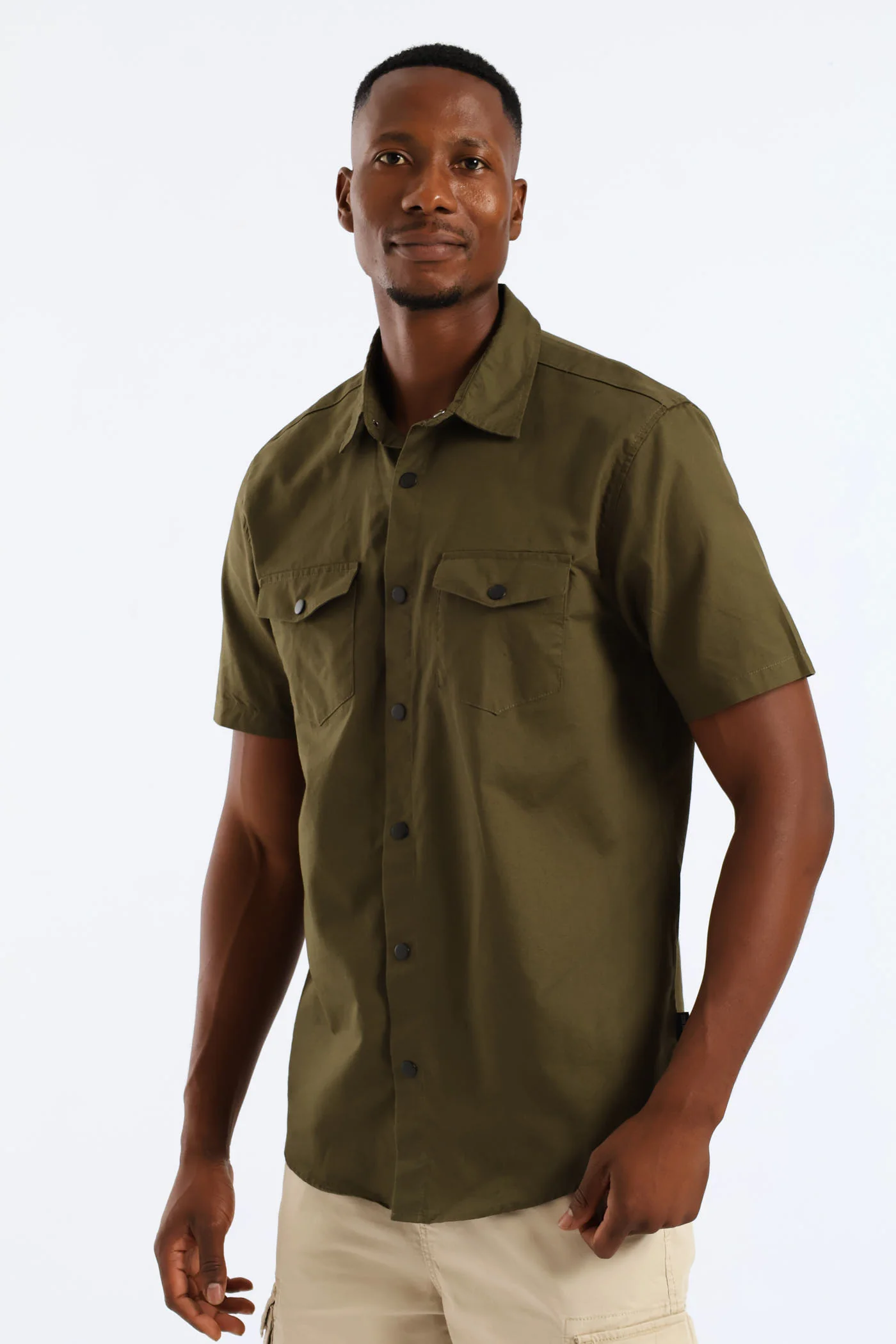 Flap Pocket Washed Oxford Shirt - Olive - Image 3