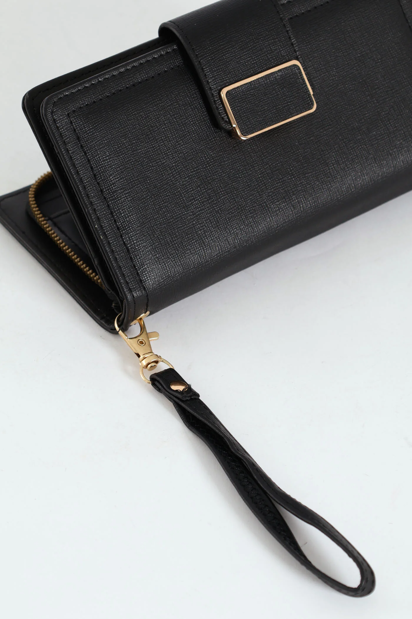 Flap Zip Around Bifold Purse - Black - Image 2
