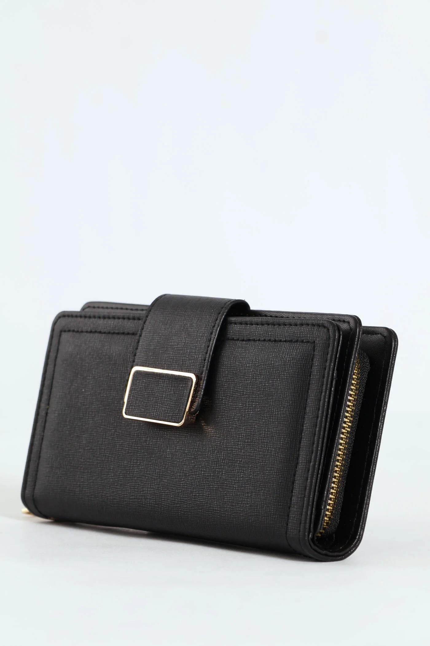 Flap Zip Around Bifold Purse - Black - Image 3