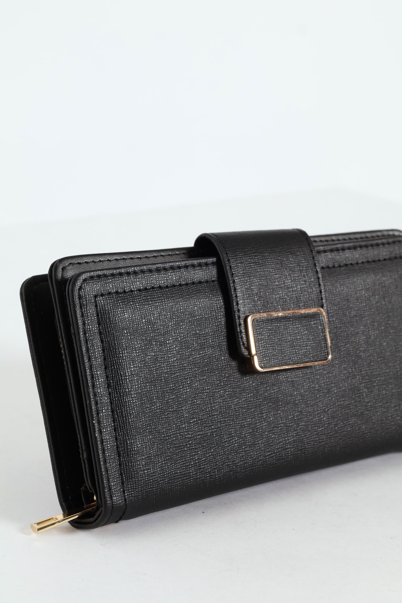 Flap Zip Around Bifold Purse - Black - Image 5