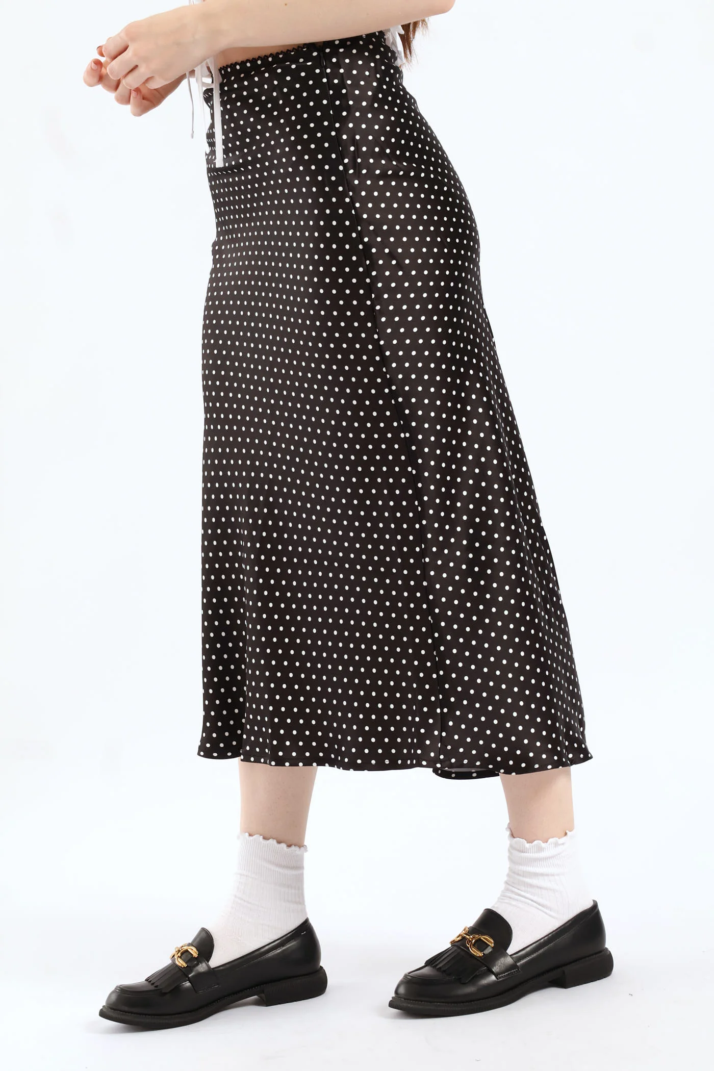 Flared Polka Dot Midi Skirt - Black - Image 3