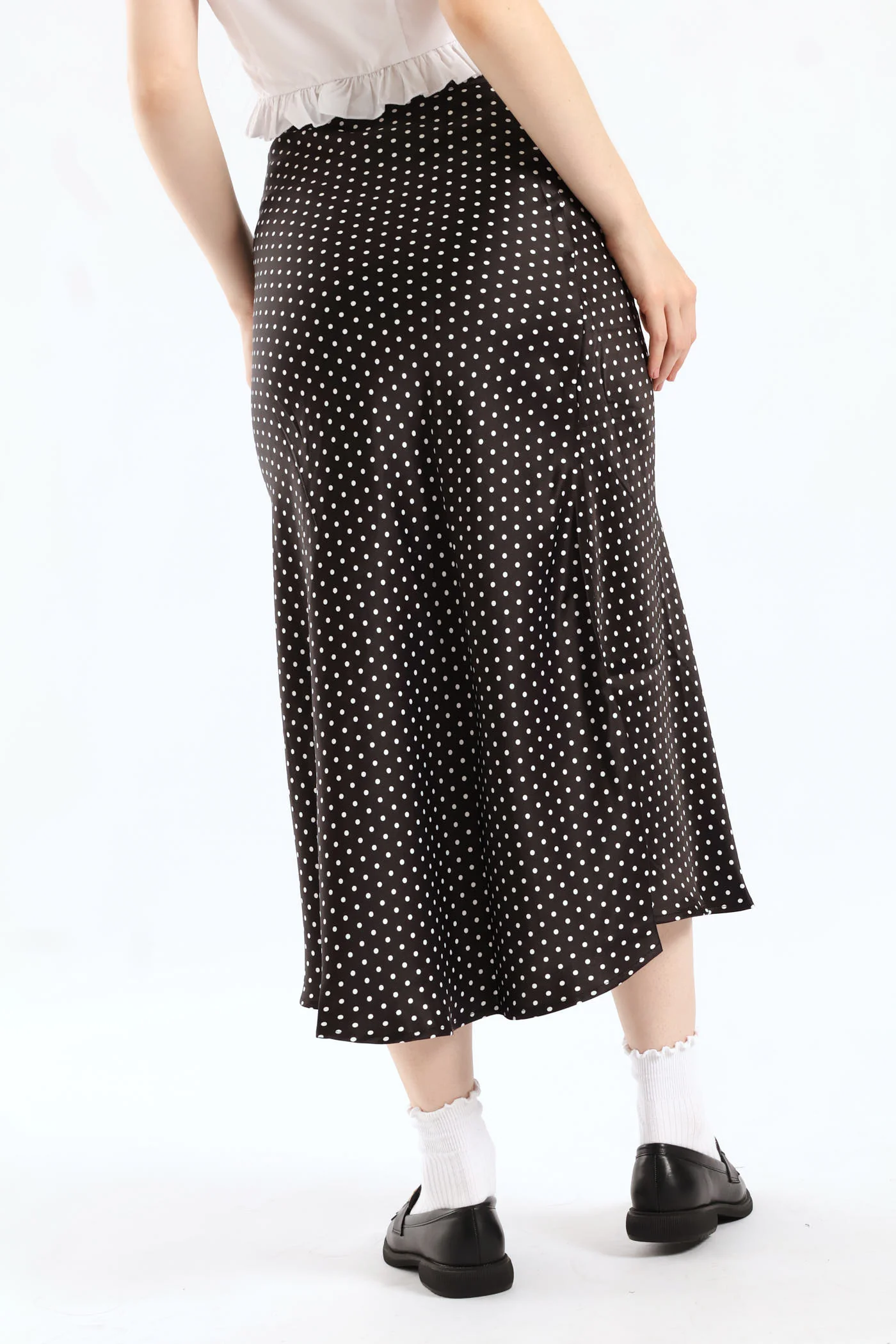 Flared Polka Dot Midi Skirt - Black - Image 4