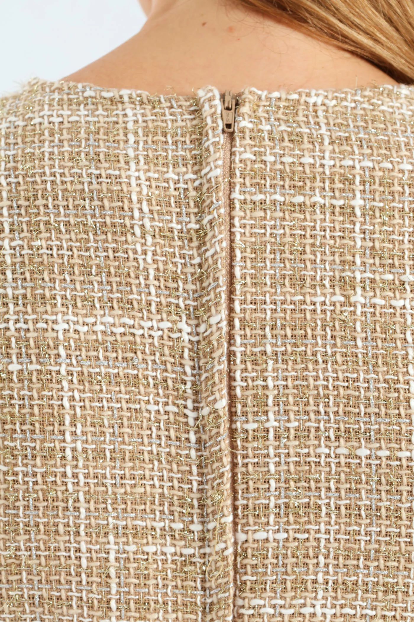 Flared Pocket Tweed Dress - Cream - Image 4