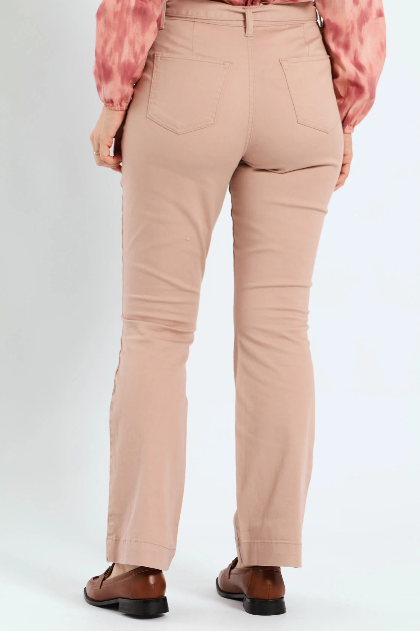 Flared Self Belted Crease Front Denim - Dusty Pink - Image 3