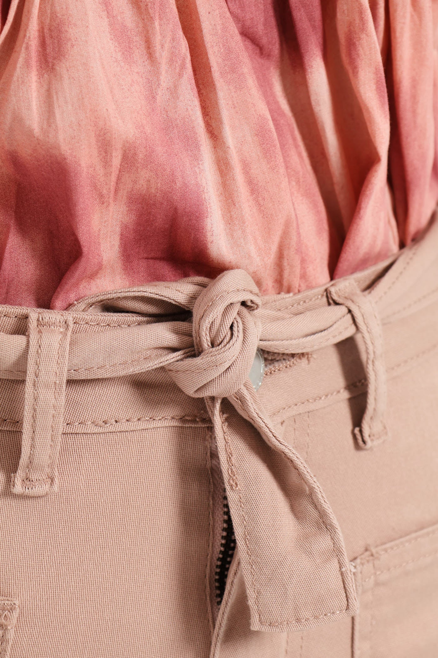 Flared Self Belted Crease Front Denim - Dusty Pink - Image 5