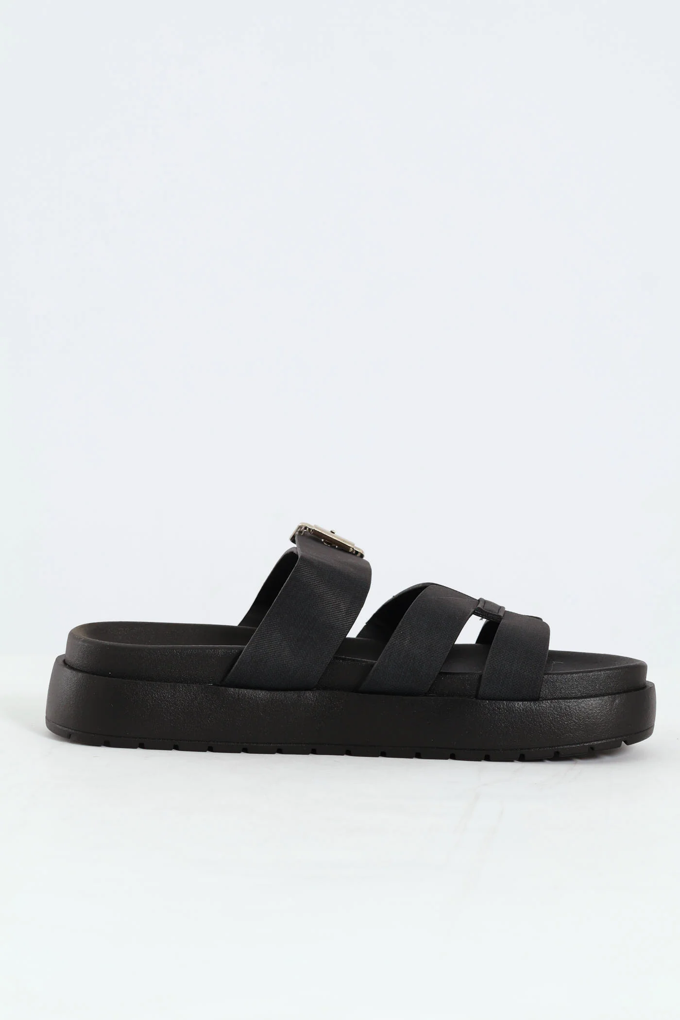 Flatform Buckle Detail H-Mule Sandal - Black - Image 3