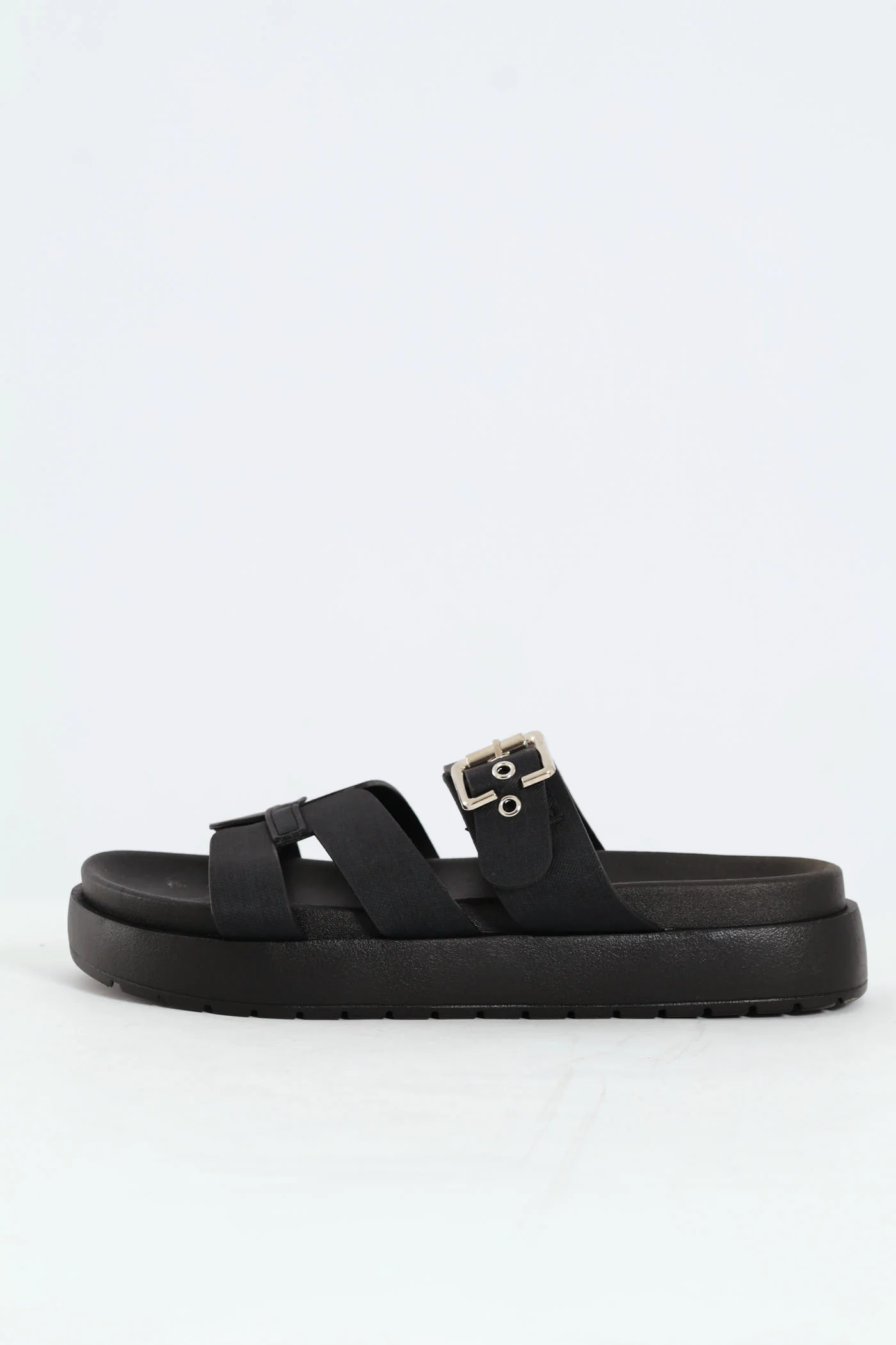 Flatform Buckle Detail H-Mule Sandal - Black - Image 4