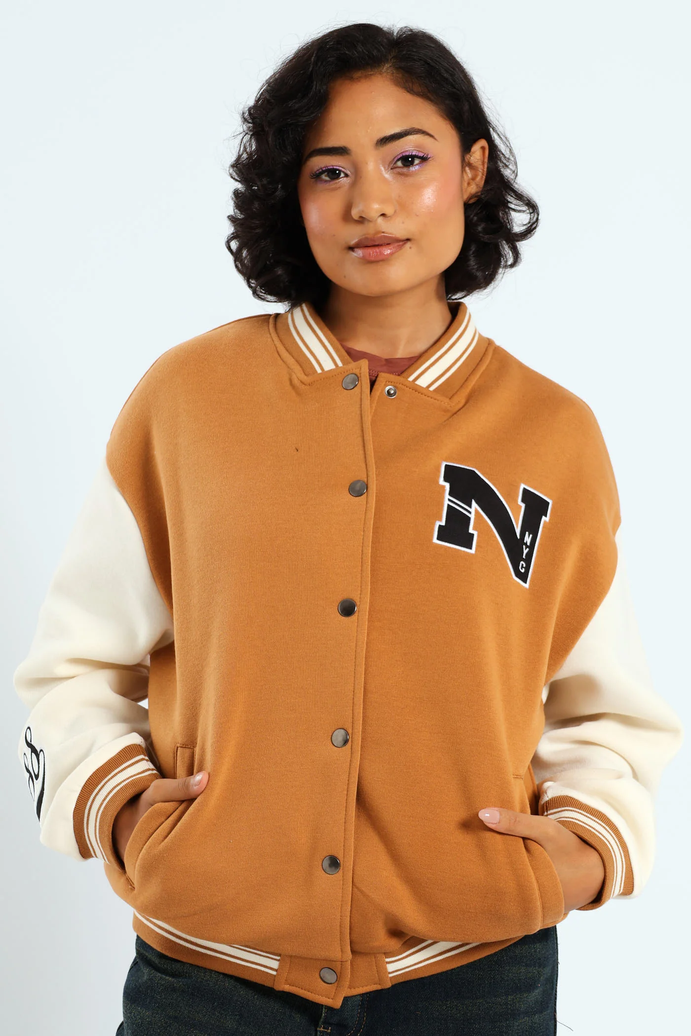 Fleece Baseball Jacket - Tabacco - Image 4
