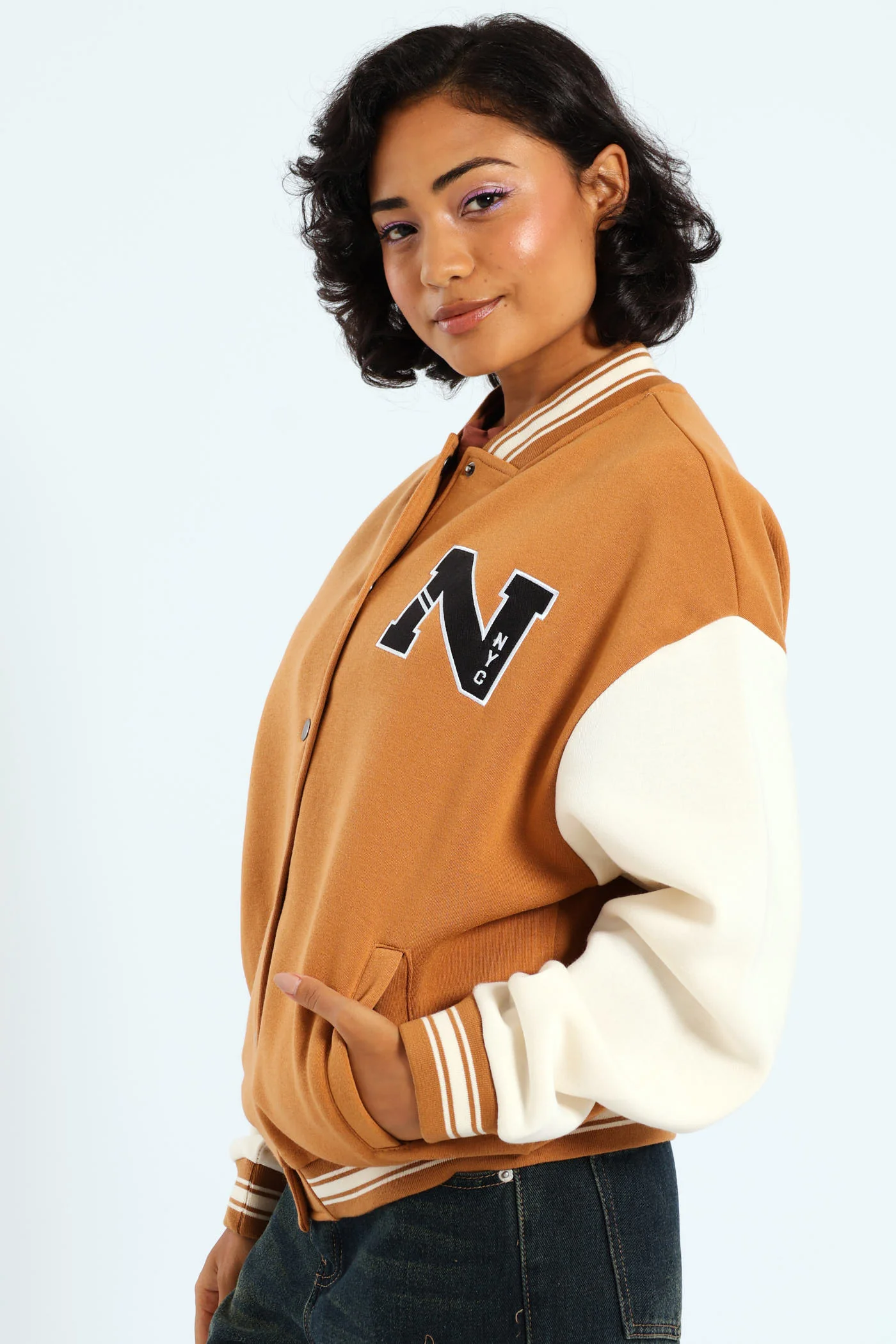 Fleece Baseball Jacket - Tabacco - Image 5