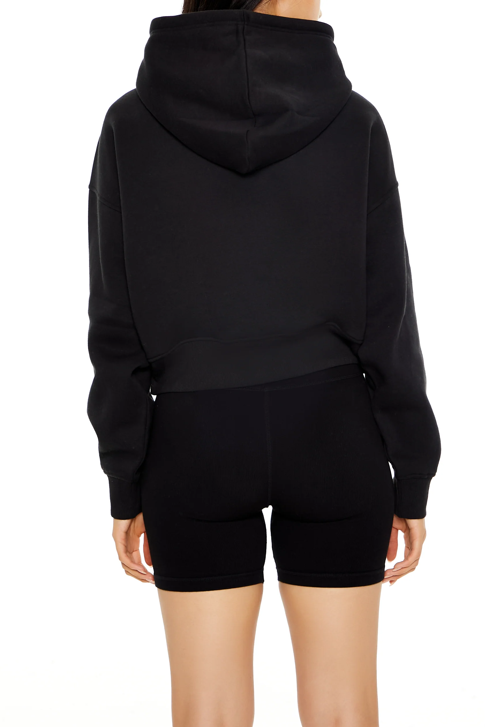 Fleece Drawstring Hoodie - Black - Image 4