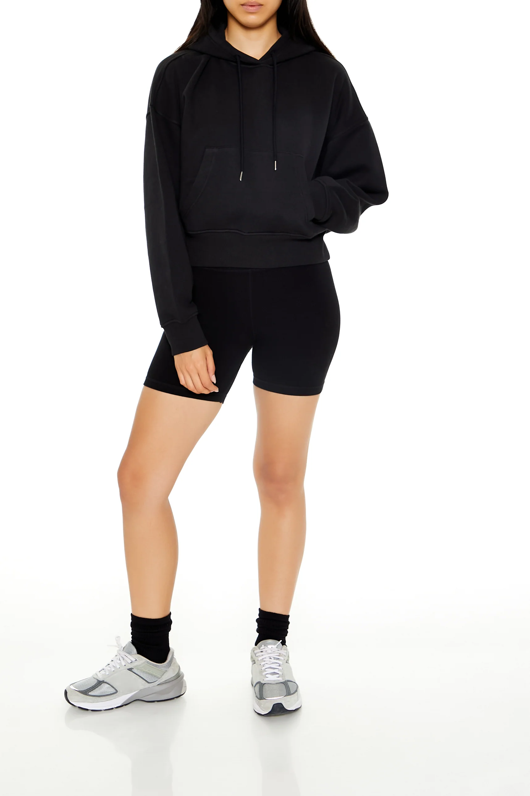 Fleece Drawstring Hoodie - Black - Image 5