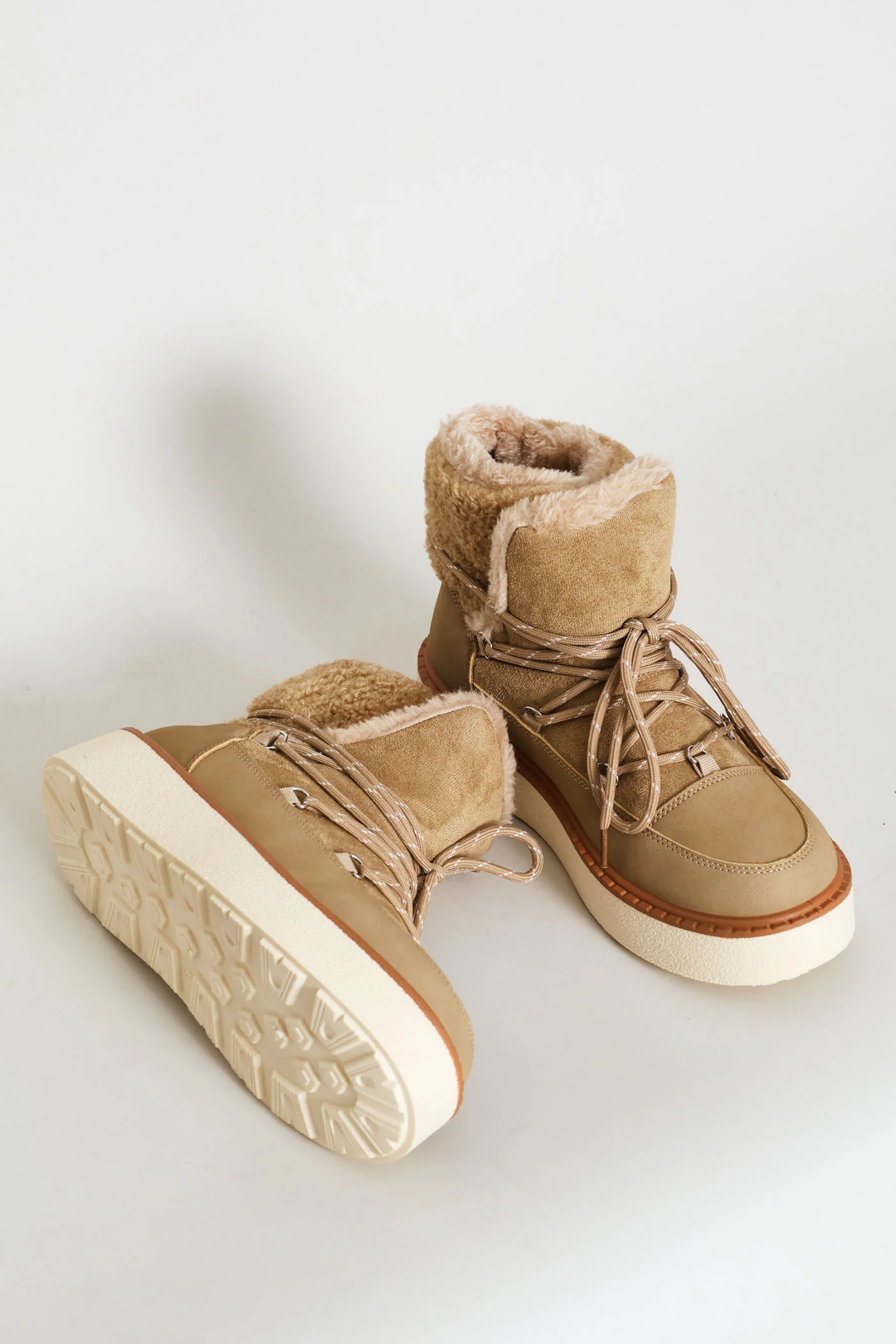 Fleece Lace Up Snow Boot - Taupe - Image 2
