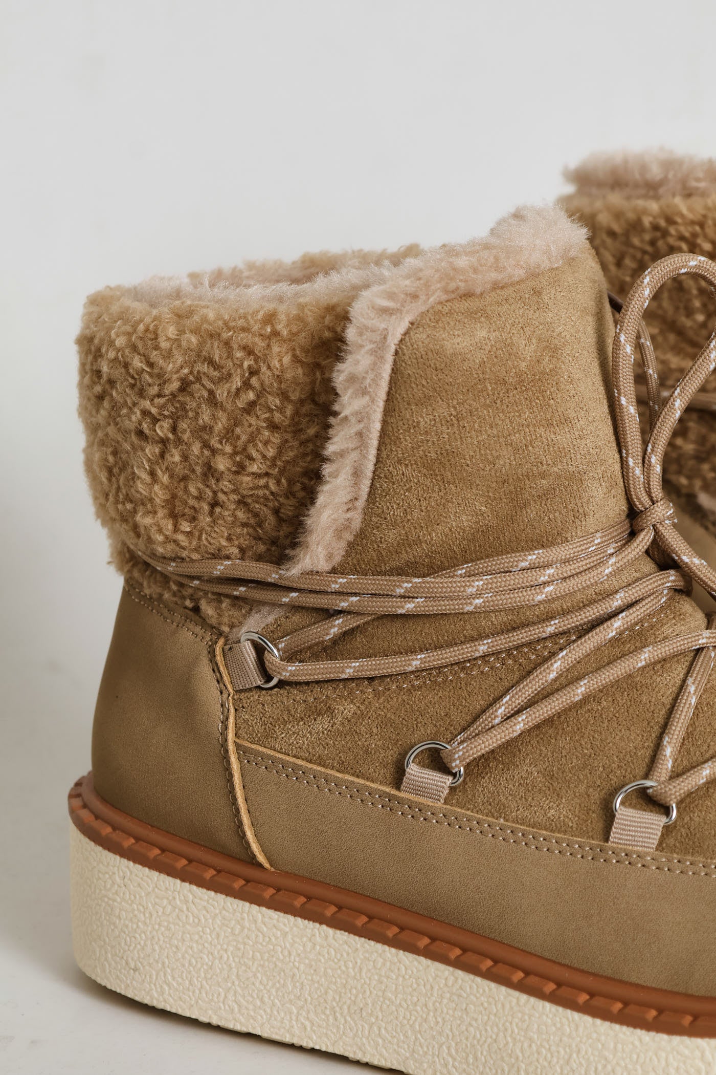 Fleece Lace Up Snow Boot - Taupe - Image 3