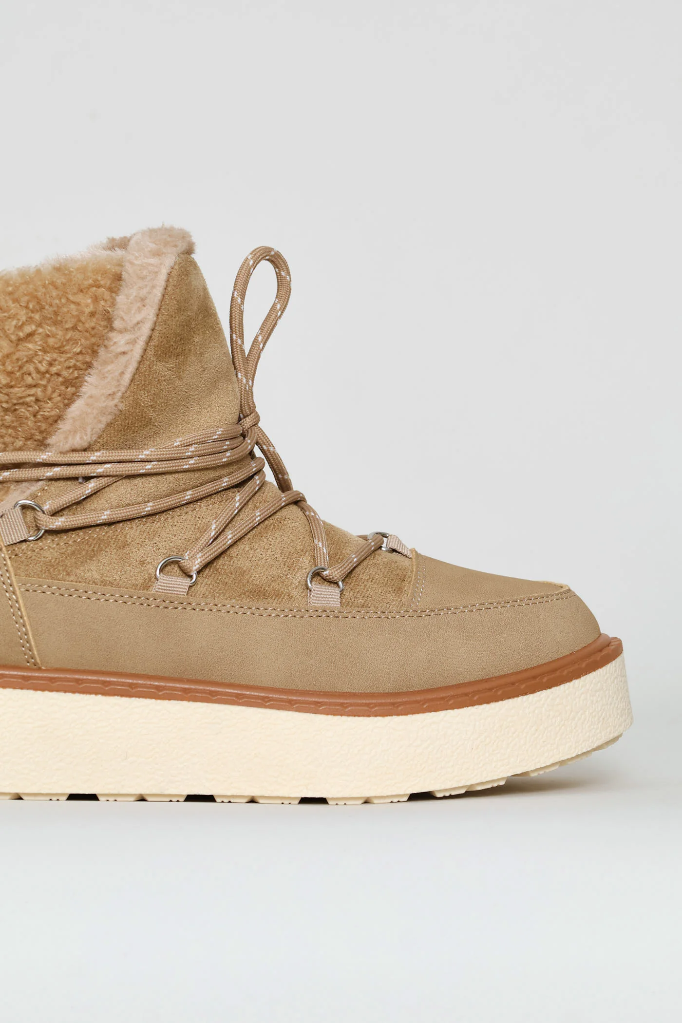 Fleece Lace Up Snow Boot - Taupe - Image 6