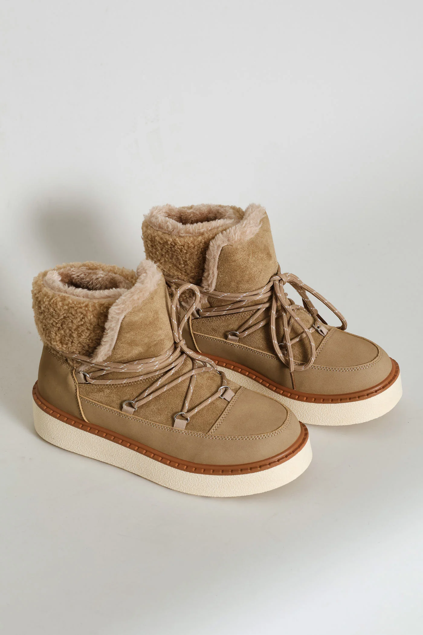 Fleece Lace Up Snow Boot - Taupe - Image 7