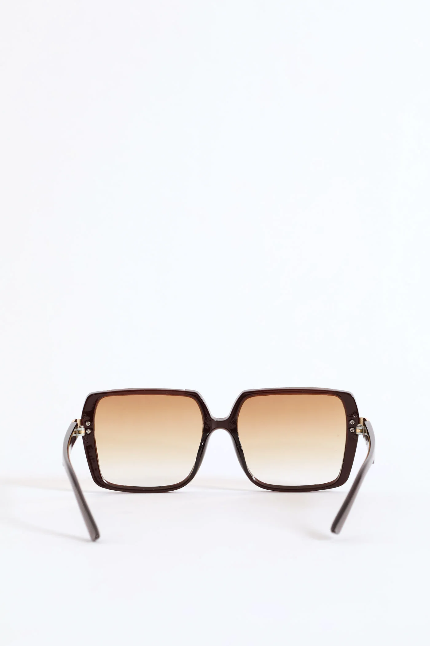 Floating Square Metal Trim Sunglasses - Brown - Image 3
