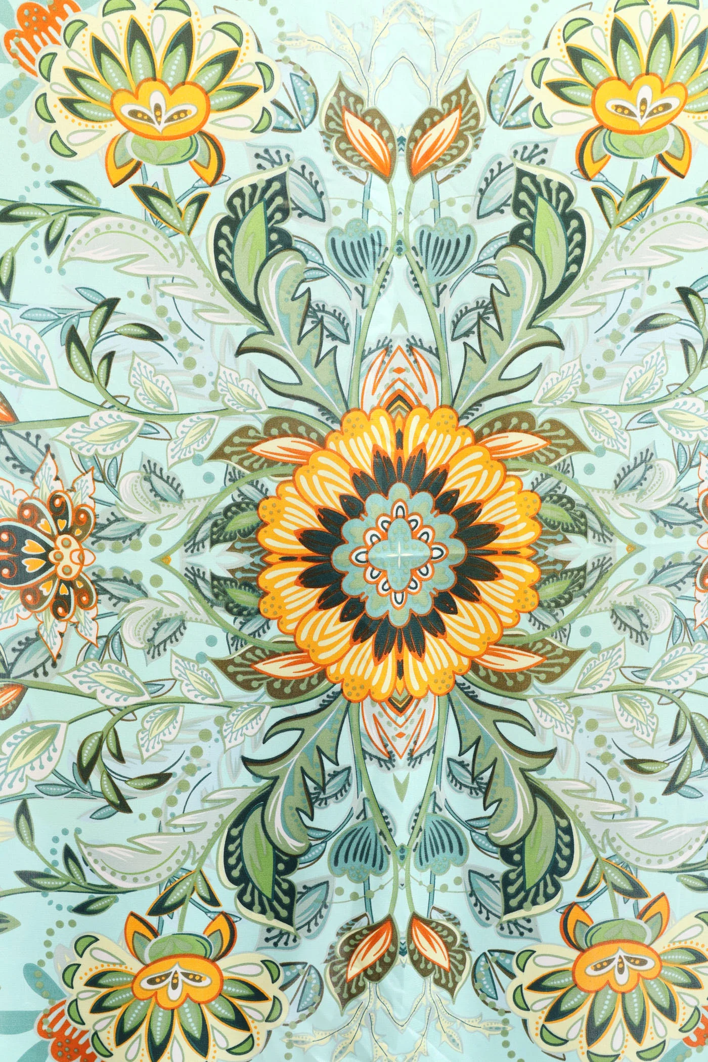 Floral Boarder Print Satin Feel Scarf - Aqua - Image 2