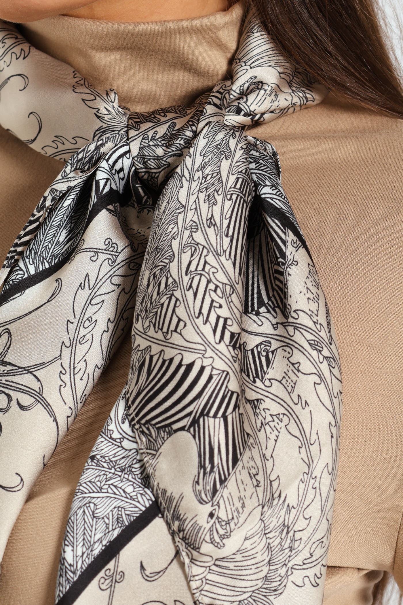 Floral Boarder Print Satin Feel Scarf - Light Grey - Image 2