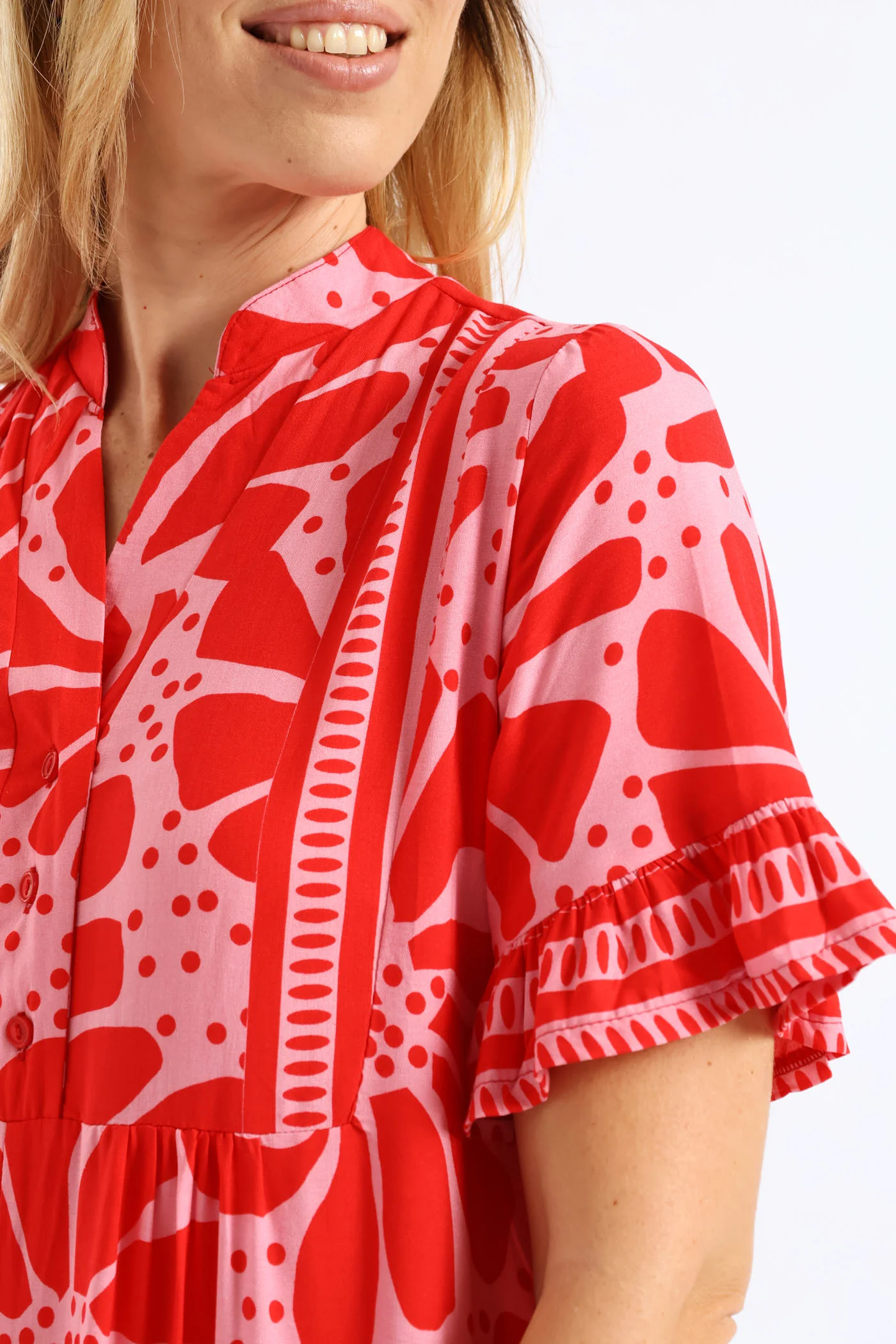 Floral Border Print Midaxi Dress - Red/Pink - Image 2