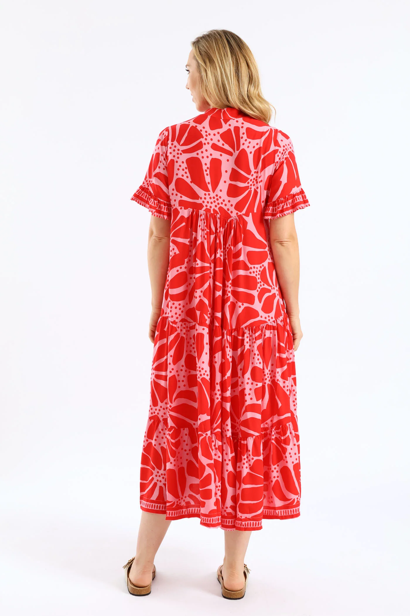 Floral Border Print Midaxi Dress - Red/Pink - Image 4