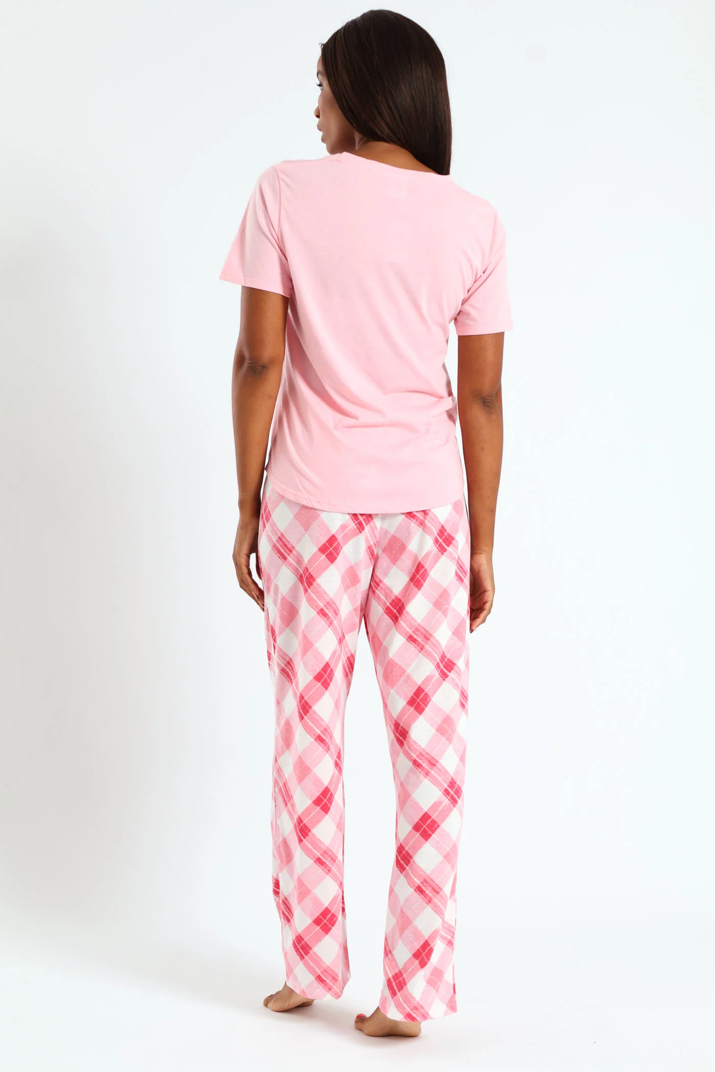 Floral Check Knit Top & Pant Set - Pink - Image 3