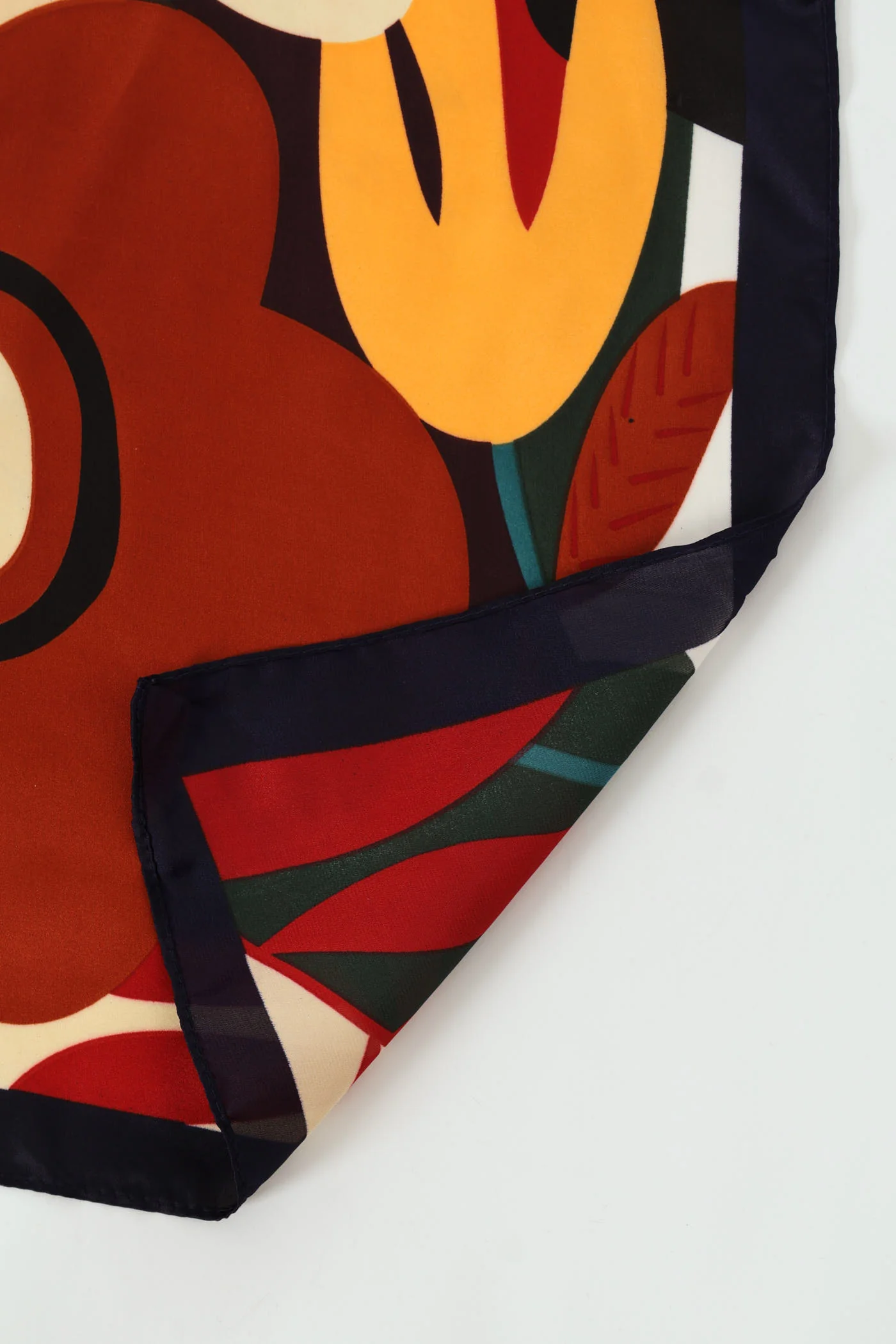 Floral Colourblock Satin Feel Scarf - Black - Image 3