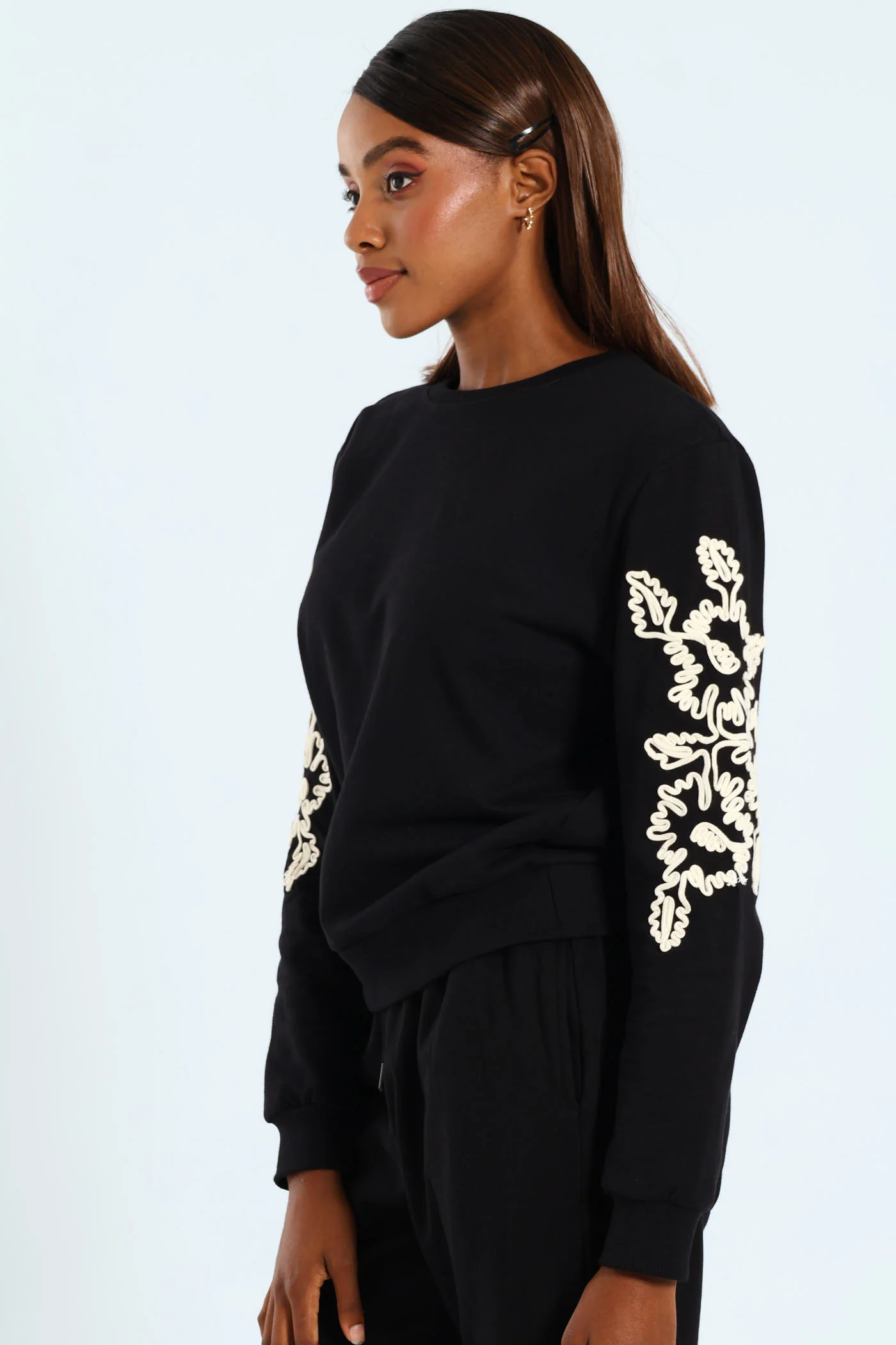 Floral Cornelli Long Sleeve Pullover - Black - Image 4