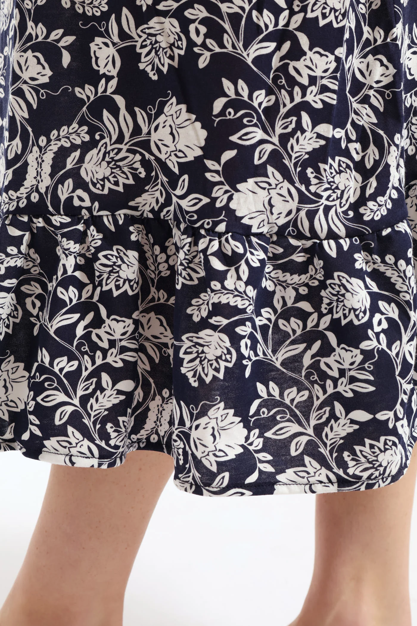 Floral Damask Long Length Knit Sleepshirt  - Navy - Image 2