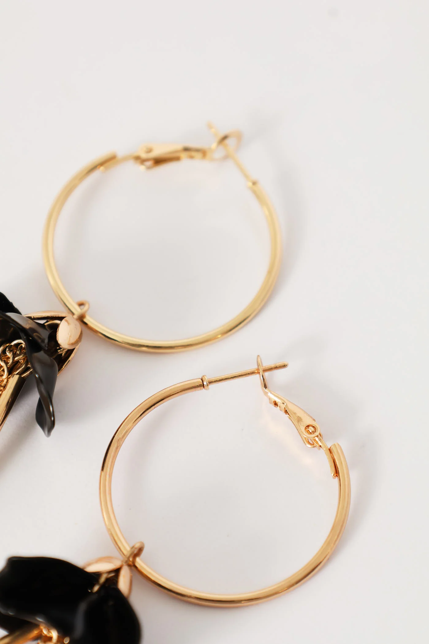 Floral Dangly Hoop Earrings - Gold - Image 3
