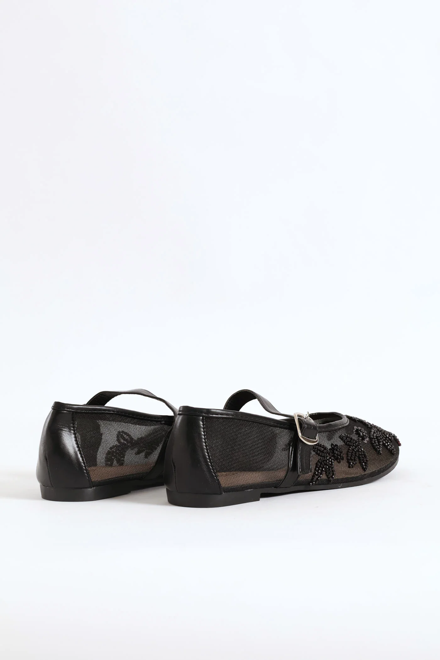Floral Detail Mesh Pump - Black - Image 10